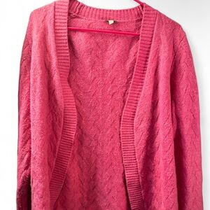 Talbots Bright Pink Open-Front Cable-Knit Cardigan